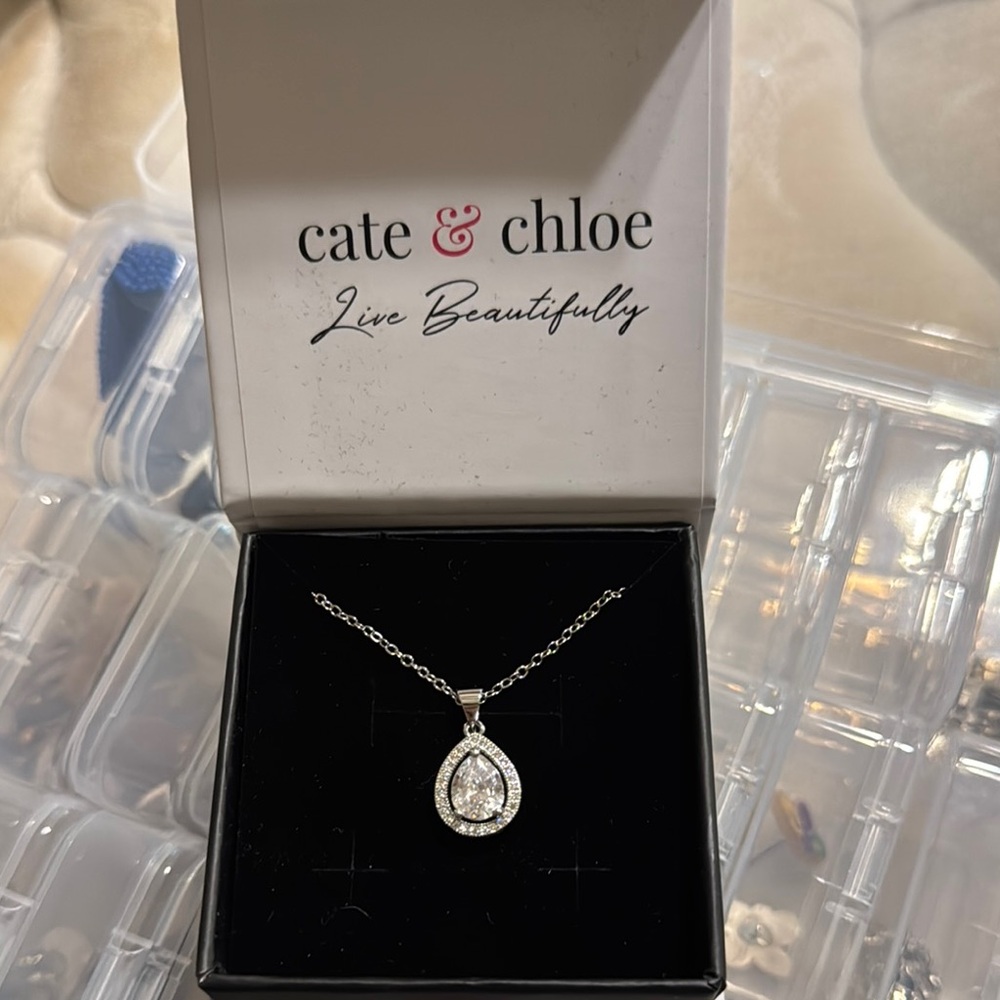 Silver Teardrop Crystal Necklace